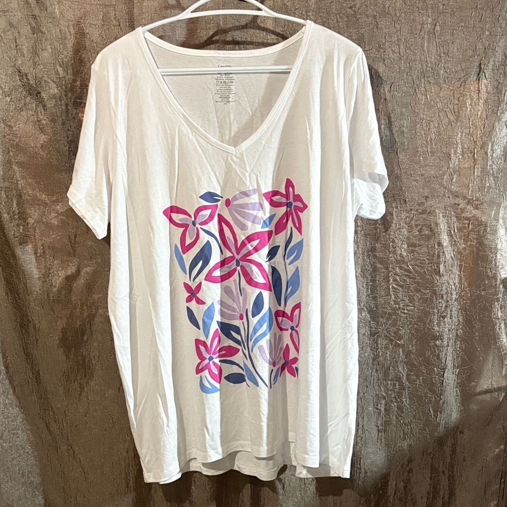 Floral Print V-Neck White Top